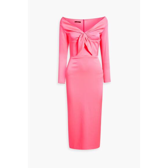 ALEX PERRY Peyton Pink bodycon off-the-shoulder satin-crepe midi dress 10 - Picture 3 of 16